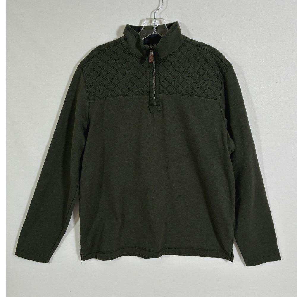 G.H. Bass Mens L Olive Green Quilted Yoke Quarter Zip Pullover Sweatshirt